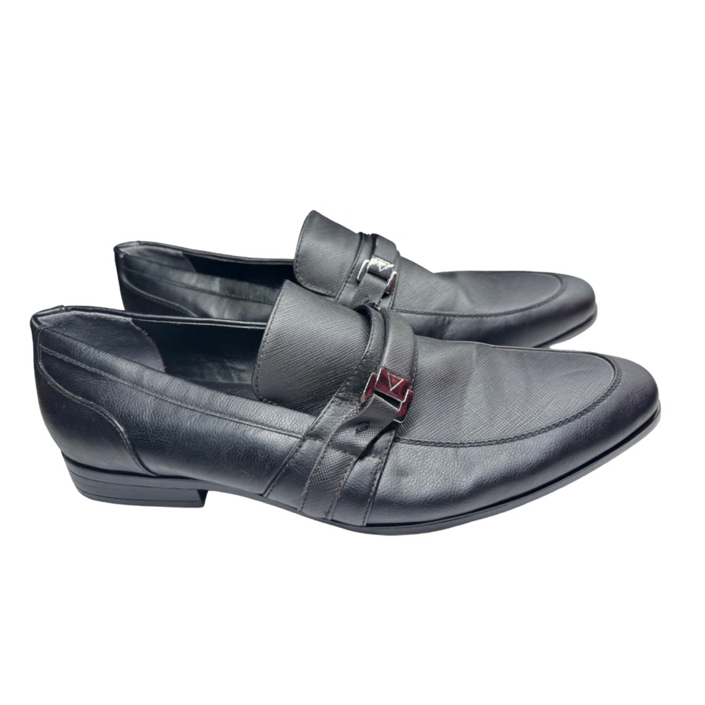 Guess Black faux Leather Loafers Metal Detail slip on 9.5 men’s office formal